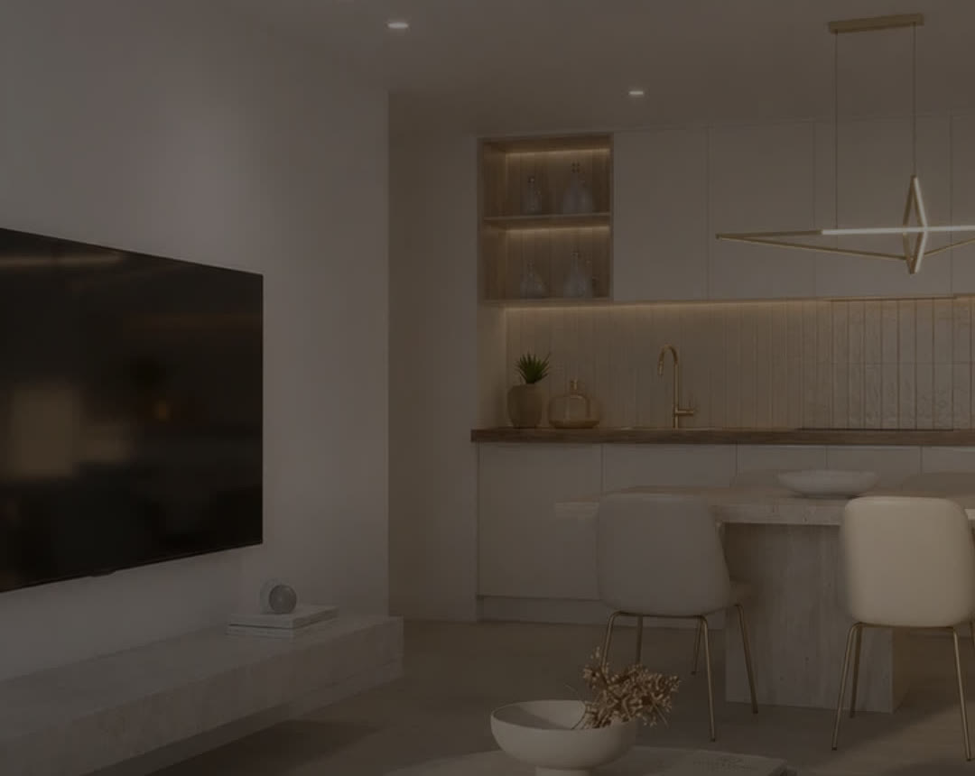 Cocina y salón preparados para la venta