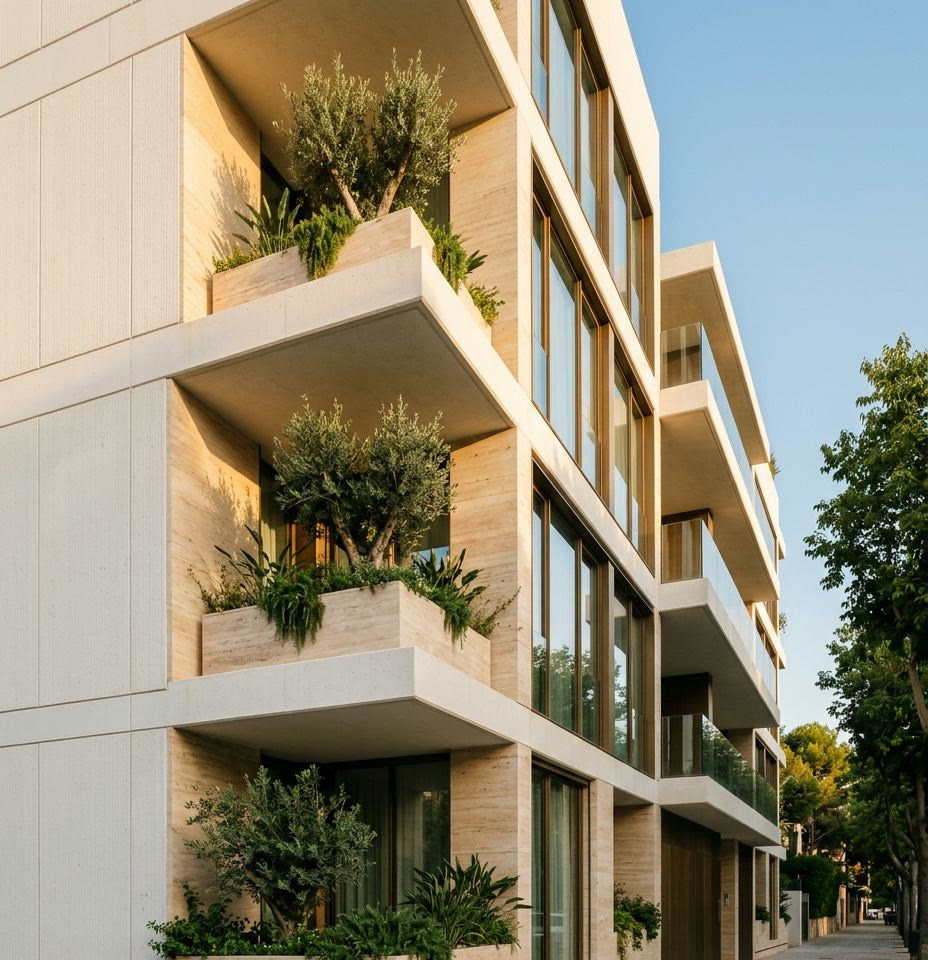 Edificio residencial de obra nueva con terrazas ajardinadas